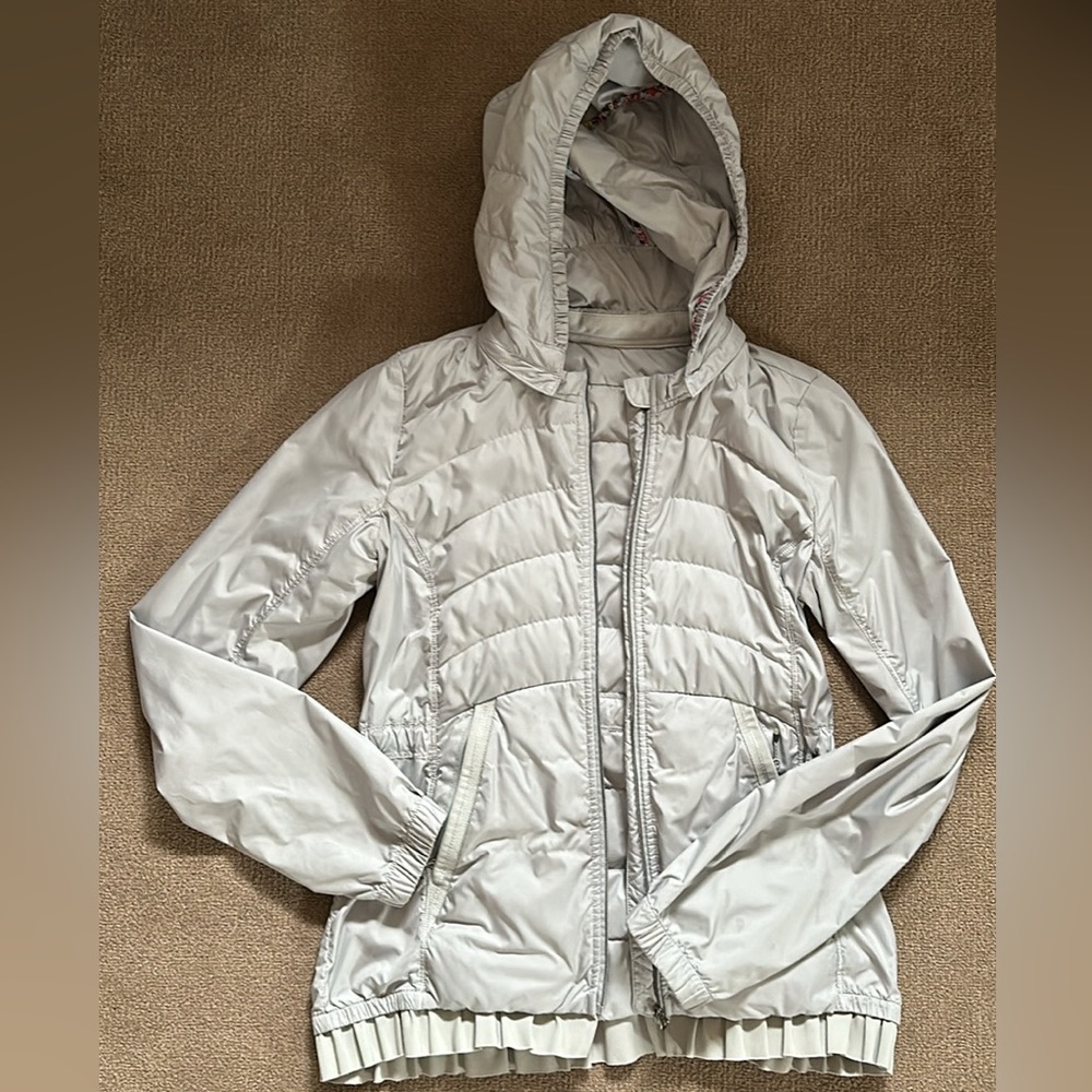 Lululemon grey down jacket with ruffle trim